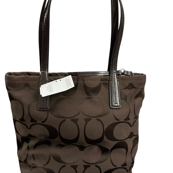 Coach Chocolate Brown Signature Stripe Tote F25771 - Picture 2 of 9